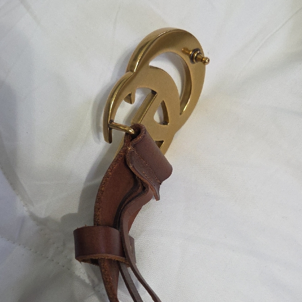 Gucci Brown Leather Belt with Gold Double G Buckle - Picture 10 of 13
